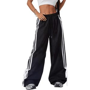 Pantalones Anchos Y2K para Mujer, Pantalones Deportivos Largos con Cintura Elástica a Rayas, Pantalones Paracaídas, Tejido Transpirable, Cintura Alta - Product Image 1