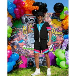 FOXA Men's 80s Retro 2 Piece <b>Set</b> Color Block Jacket Shorts Quick Dry Party Outfit - Product Image 3