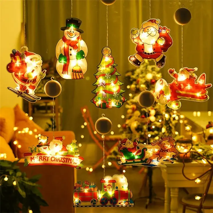 クリスマスクリスマスパーティーのための吸盤雰囲気シーンペンダントライト付きウィンドウハンギングライトサンタクロースLEDランプ