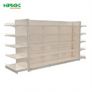 Étagères de supermarché HiBRIGHT Gondola à 5 niveaux, robustes, avec dossier métallique, présentoir de vente au détail réglable et autoportant - Product Image 1