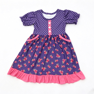Vestido de Niña con Estampado de Seda de Leche OEM ODM, Vestido con Volantes sin Mangas o de Manga Corta para Bebés - Product Image 2