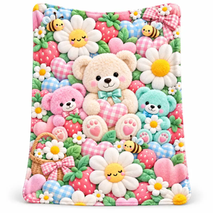 Manta de Franela con Estampado Personalizado de Osito de Peluche Rosa y Corazones de Cereza, para Decoración de Dormitorios y Regalos de Cumpleaños, Venta al Por Mayor - Product Image 5