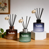Élégant et noble 125 ml. Flacon en verre rond dégradé brun-vert-bleu pour bâtonnets diffuseurs de parfum et huiles essentielles
