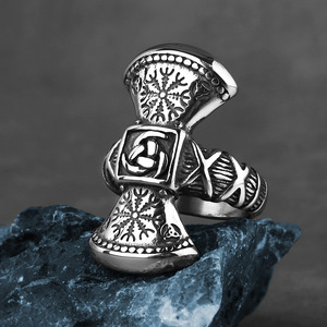 Punk nórdico vikingo <span class=keywords><strong>Runa</strong></span> nieve <span class=keywords><strong>runa</strong></span> impermeable Pvd Acero inoxidable Anti no deslustre joyería fina de moda anillos para hombres al por mayor - Product Image 1