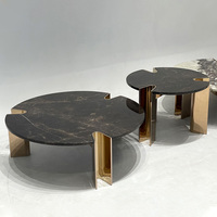 Table basse ronde en marbre de luxe moderne 20 mm, personnalisable, en acier inoxydable, mobilier de salon, design réglable JS