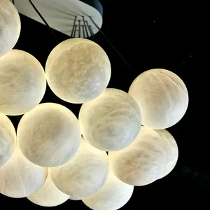 Eigentijdse Italiaanse Witte Bal Albast Marmeren Bol Kroonluchter Kunst Decoratie Plafondlamp Aferical Hanglamp