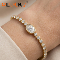 Bracelet Chaîne Tennis en Acier Inoxydable Plaqué Or 18 carats avec Pierre Ovale en Zircon Cubique, Étanche, pour Femme - Fabricant de Bijoux Personnalisés LUCKYJIU