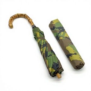 Parapluie pliant anti-vent tout-en-un de 23 pouces, 10 baleines, manuel, avec poignée en bambou camouflage, design classique courbé pour gentleman - Product Image 1