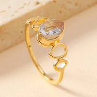 Cincin berlian persegi hati warna-warni Fashion, perhiasan cincin baja tahan karat berlapis emas 18K untuk wanita