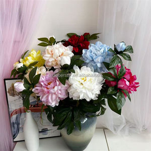 C-084 Fleurs de pivoine artificielles en soie blanches luxueuses à tige unique, grandes, à 2 têtes, pour décorations de mariage, fête des mères - Product Image 1