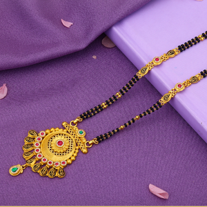 Collier traditionnel en or avec pierres roses et vertes et chaîne de perles noires pour femmes, bijoux ethniques de mariage pour femmes - Product Image 1