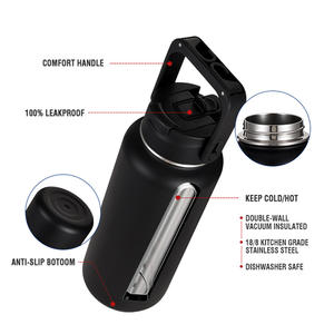 Everich Bouteille d'eau à injection sous vide à double paroi de 32oz en acier inoxydable avec couvercle à poignée 2 en 1 avec crochet pratique pour l'extérieur - Product Image 2