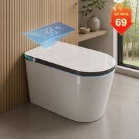 WC intelligent monobloc avec bidet intégré, éclairage d'ambiance LED, sans rebord, chasse d'eau automatique, siège chauffant et séchage à air chaud pour salle de bain