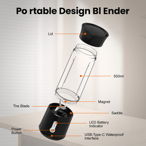 เครื่องปั่นแบบพกพา เครื่องคั้นน้ำผลไม้แบบมือถือ 500 มล. ปลอดสาร BPA ใบมีดสแตนเลส 6 ใบ ชาร์จ USB ได้ เครื่องทำสมูทตี้สำหรับใช้ในบ้าน - Product Image 6
