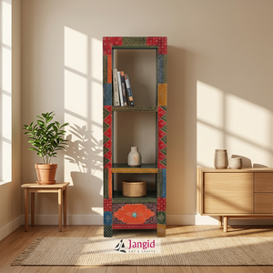 Vintage Rajasthani Flower Hand Painted Open <b>Magazine</b> <b>Racks</b> Bookshelf Showcase Handmade For Office Home Living Room Hotel - Product Image 5