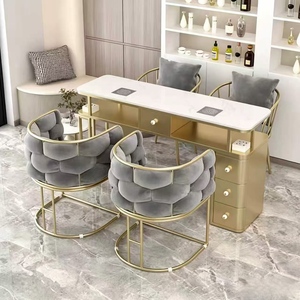 Popular Nail Art <b>Table</b> with Vacuum Cleaner Marble Surface Nail Salon <b>Table</b> Set for Customers Nail Art Stool and Sofa Chair - Product Image 3
