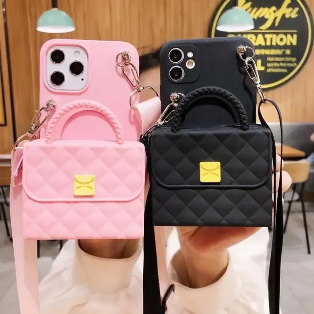 Cute Fashion Shockproof Silicone Crossbody Wallet Bag Phone Case for iPhone 16 15 14 Pro Max 13 Mini 12 Pro 11 XSmax XR 8plus SE