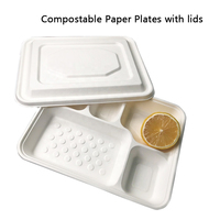 Plateaux à déjeuner en bagasse de canne à sucre jetables naturels 4 assiettes en papier compostables biodégradables à 5 compartiments