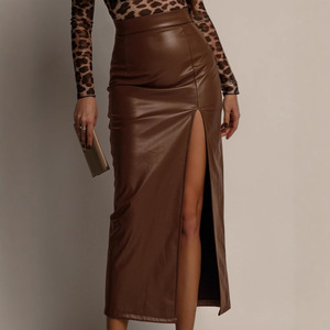 Jupes sexy à taille haute fendues et ajustées pour femmes, jupes <span class=keywords><strong>crayon</strong></span> en <span class=keywords><strong>cuir</strong></span> PU moulante - Product Image 2