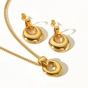 Juego de Collar y Pendientes de Acero Inoxidable 316L con Baño PVD de 18K, Diseño Vintage de Flor, Estrella de Mar, Lazo, Corazón y Hoja, Joyería para Fiesta - Product Image 3