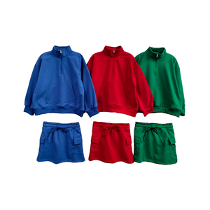 Sweat-shirt à fermeture éclair personnalisé pour bébés enfants filles pull jupe solide éponge 2 pièces tenue d'été - Product Image 1