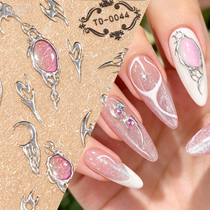 Offre Spéciale – Autocollants 3D en relief pour ongles, motif flamme, ligne métallique argentée, pierres précieuses, gel souple, décorations auto-adhésives pour ongles, DIY - Product Image 1