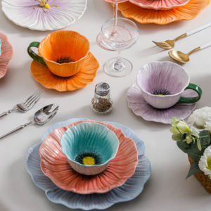 Piring pengisi daya porselen keramik dicat Tangan bentuk bunga Retro terlaris piring Microwave mesin cuci piring aman tahan lama untuk rumah Hotel - Product Image 5