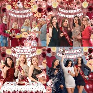 ชุดตกแต่งวันเกิดสีเบอร์กันดี พร้อมป้ายแฮปปี้เบิร์ธเดย์ ลูกโป่ง สายสะพายมงกุฎ ผ้าปูโต๊ะ ผ้าม่านระบาย สำหรับงานปาร์ตี้ของผู้หญิง - Product Image 6