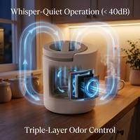 Composteur Électrique Intelligent en Acier Inoxydable pour Déchets Alimentaires Domestiques, Technologie Silencieuse, Classe Énergétique, pour Déchets Organiques de Cuisine