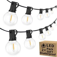 Guirlande lumineuse G40 avec 25 ampoules Edison blanc chaud, lumières décoratives féériques pour intérieur, extérieur, café, Noël, patio