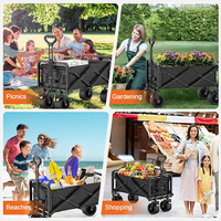 Chariot à provisions avec roues extra larges tout-terrain et frein à poignée réglable Garden Handcart Beach Camping Wagon