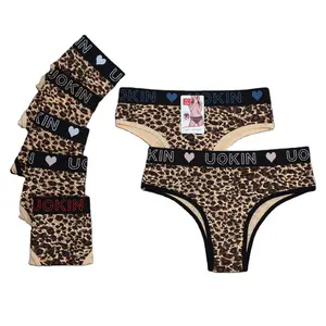 UOKIN-Bragas sexis de algodón de tiro bajo para mujer, bragas brasileñas con estampado de leopardo, ropa interior DF6902