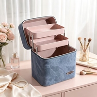 Grande Trousse de Maquillage Multi-Niveaux Grande Capacité avec Miroir, Plateaux Pliables, en Cuir PU, Boîte de Voyage Portable pour Cosmétiques