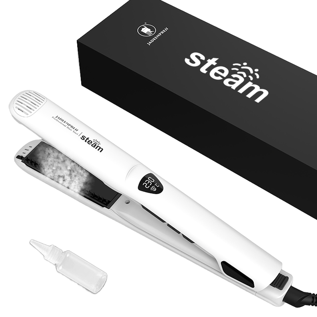 2026 Professional Dual Voltage White Hair Straightener Portable Ceramic Plate Electric Steam Hair Straighteners