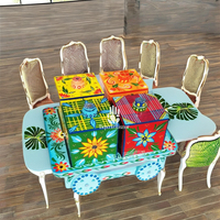 Theperfectbazaar Art Deco Boîte à fruits secs décorative en bois peinte à la main pour la décoration de la maison - Utilisation sur table - Retour à l'école - 4 compartiments