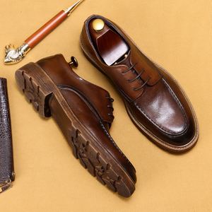 Chaussures en cuir décontractées pour hommes, en cuir véritable, souples, respirantes, confortables, à semelle épaisse, à lacets, pour mariage - Product Image 6
