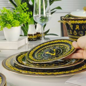 15-pcs Porcelain <b>Bone</b> <b>China</b> Coffee <b>Set</b> European Style Creative Design Black V-Shape Pattern High Quality Gold-Plated Handle for - Product Image 3
