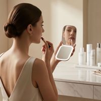 Miroir de maquillage à LED avec lumière tricolore, taille mini, écran tactile, style bureau, cadre en plastique, emballé