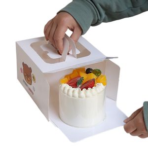 Boîte d'emballage de gâteau d'<span class=keywords><strong>anniversaire</strong></span> de boulangerie, boîtes à gâteaux carrées de dessin animé <span class=keywords><strong>pour</strong></span> enfants de 4/6 pouces de haut avec fenêtre et poignée - Product Image 5