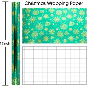 Burymento Christmas Wrapping <b>Paper</b> Green Gold Foil Snowflake 17 In X 32.8 Ft <b>Roll</b> Gift Craft Recyclable - Product Image 5