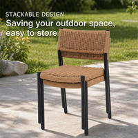 Chaises de salle à manger d'extérieur en corde tressée, chaises d'appoint modernes en osier pour patio avec structure en métal noir pour jardin et cour arrière