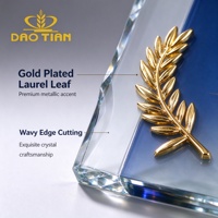 Plaque de récompense en verre cristal gravée sur mesure avec cadre métallique noir et bleu, trophée pour certificat d'entreprise, cadeau de reconnaissance professionnelle