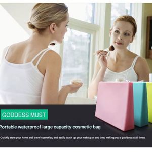 Elegant Fashionable Portable <b>Silicone</b> <b>Waterproof</b> Cosmetic Pouch Zipper Large Capacity Makeup Bag Coin Purse Travel Organizer - Product Image 4