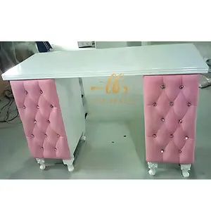 Cheap Price Modern Salon Furniture black gold white pink gray red Beauty Equipment crystal Pull button Nail Manicure Table