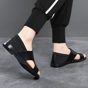 Sandalias Romanas Casuales de Cuero Suave Antideslizantes para Hombre, Zapatos de Playa para Verano, Sandalias Negras con Cierre de Velcro - Product Image 3