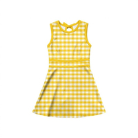 Robe d'été respirante à séchage rapide sans manches mi-mollet pour fille, col rond, imprimé à carreaux