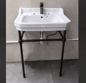 Patas de hierro Struttura portalavabo con lavabo in ceramica nero e ripiano ESTRUCTURA Blanc brillante laque 120 cm lavabo doble vasque - Product Image 1