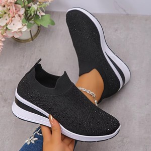 Sneakers da Donna <span class=keywords><strong>con</strong></span> <span class=keywords><strong>Zeppa</strong></span> e Strass, <span class=keywords><strong>Scarpe</strong></span> Traspiranti Slip-on, Comode <span class=keywords><strong>Scarpe</strong></span> Casual da Passeggio - Product Image 2