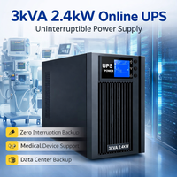 Onduleur en ligne 3 kVA certifié CE RoHS EMC, 2,4 kW monophasé, zéro temps de transfert, onde sinusoïdale pure, batterie au plomb-acide 72 V intégrée