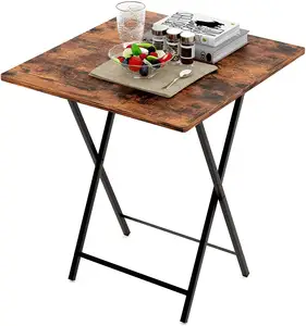 Folding Wooden Card Desk - Foldable TV Tray Table Industrial Dinner Table Portable Snack Table